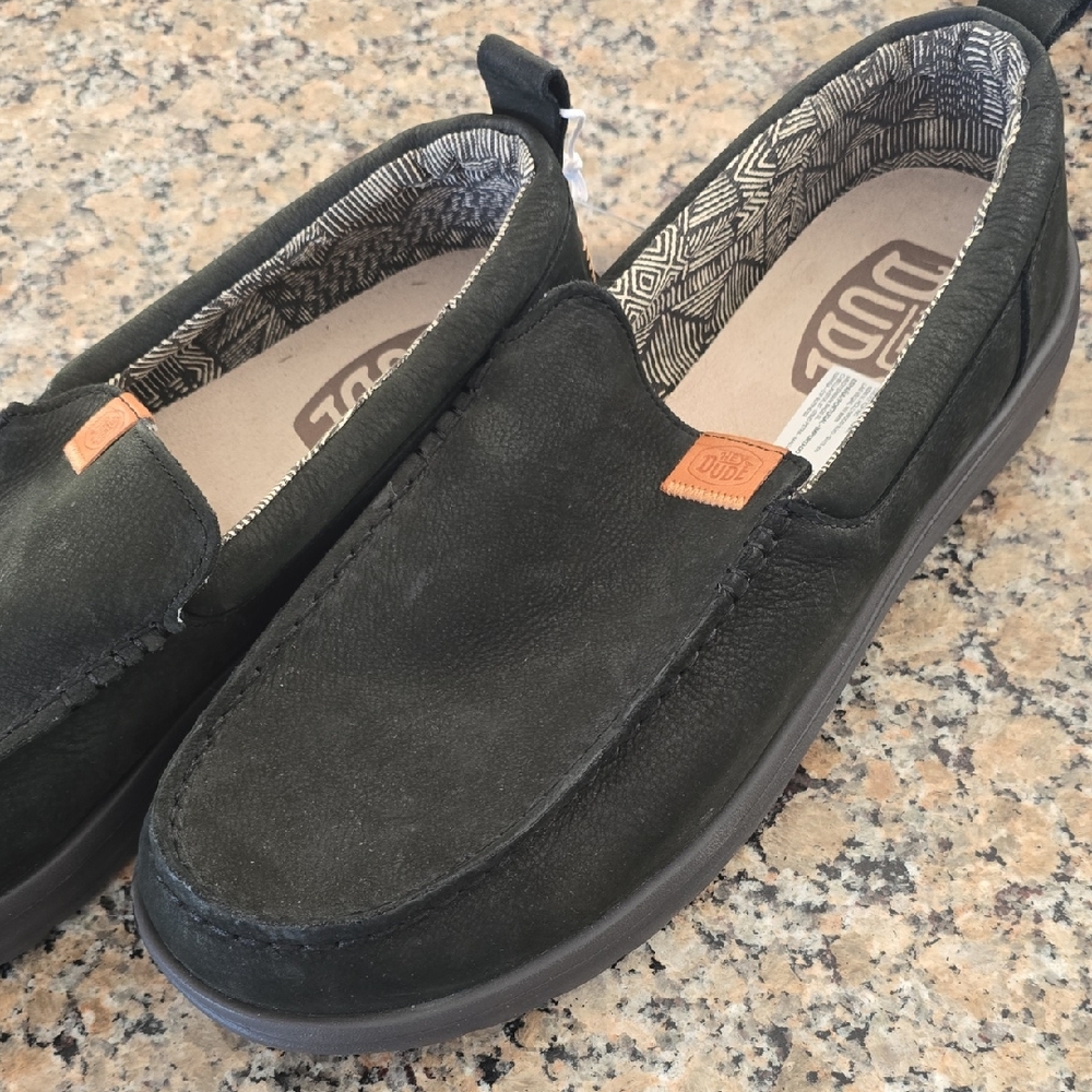 Hey Dude Black Loafers with Tan Accents